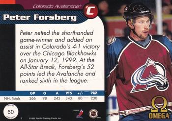 1998-99 Pacific Omega - Opening Day Issue #60 Peter Forsberg Back