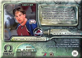 1998-99 Pacific Omega - Planet Ice #25 Peter Forsberg Back