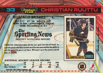 1991-92 Stadium Club #33 Christian Ruuttu Back