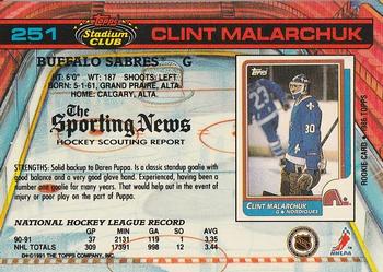 1991-92 Stadium Club #251 Clint Malarchuk Back