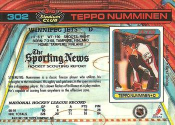 1991-92 Stadium Club #302 Teppo Numminen Back