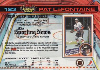 1991-92 Stadium Club #123 Pat LaFontaine Back
