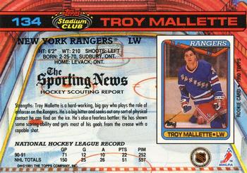 1991-92 Stadium Club #134 Troy Mallette Back
