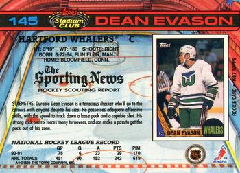 1991-92 Stadium Club #145 Dean Evason Back