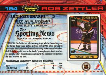 1991-92 Stadium Club #194 Rob Zettler Back
