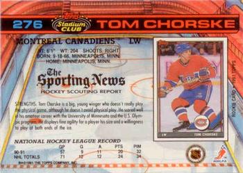 1991-92 Stadium Club #276a Tom Chorske Back