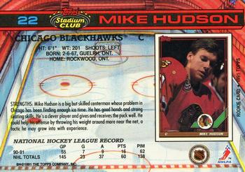 1991-92 Stadium Club #22b Mike Hudson Back