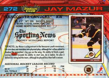 1991-92 Stadium Club #272 Jay Mazur Back