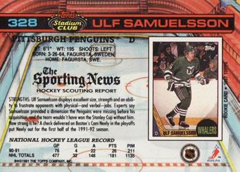 1991-92 Stadium Club #328 Ulf Samuelsson Back