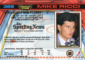 1991-92 Stadium Club #386 Mike Ricci Back