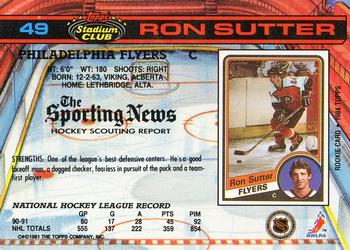 1991-92 Stadium Club #49 Ron Sutter Back