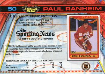 1991-92 Stadium Club #50a Paul Ranheim Back