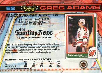 1991-92 Stadium Club #52 Greg Adams Back
