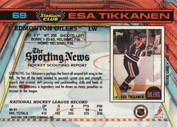 1991-92 Stadium Club #69 Esa Tikkanen Back
