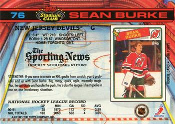 1991-92 Stadium Club #76 Sean Burke Back