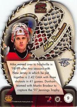 1998-99 Pacific Paramount - Glove Side Laser Cuts #9 Mike Dunham Back