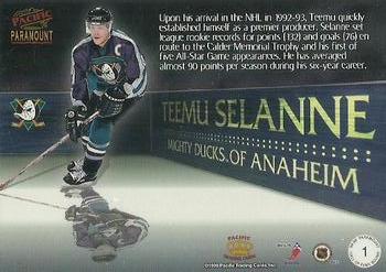 1998-99 Pacific Paramount - Hall of Fame Bound #1 Teemu Selanne Back