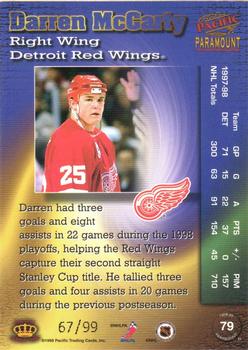 1998-99 Pacific Paramount - HoloElectric #79 Darren McCarty Back
