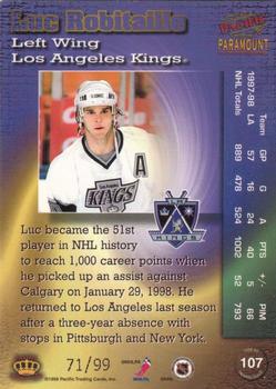 1998-99 Pacific Paramount - HoloElectric #107 Luc Robitaille Back