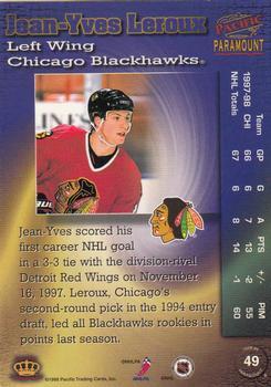 1998-99 Pacific Paramount - Ice Blue #49 Jean-Yves Leroux Back