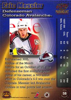 1998-99 Pacific Paramount - Ice Blue #58 Eric Messier Back
