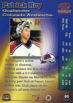 1998-99 Pacific Paramount - Ice Blue #60 Patrick Roy Back