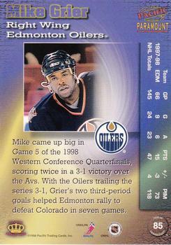 1998-99 Pacific Paramount - Ice Blue #85 Mike Grier Back
