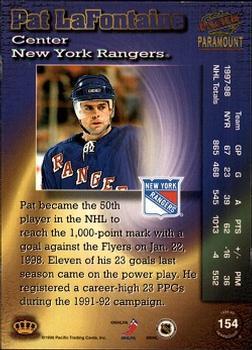 1998-99 Pacific Paramount - Ice Blue #154 Pat LaFontaine Back