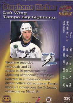 1998-99 Pacific Paramount - Ice Blue #220 Stephane Richer Back