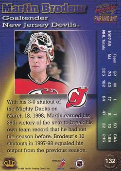 1998-99 Pacific Paramount - Silver #132 Martin Brodeur Back