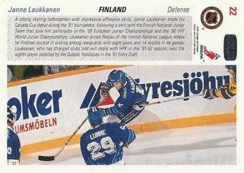 1991-92 Upper Deck #22 Janne Laukkanen Back