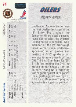1991-92 Upper Deck #74 Andrew Verner Back