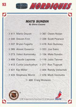 1991-92 Upper Deck #93 Mats Sundin Back