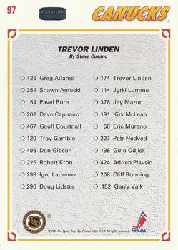 1991-92 Upper Deck #97 Trevor Linden Back