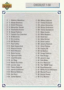 1991-92 Upper Deck #100 Checklist: 1-100 Front