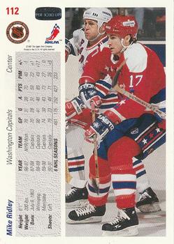 1991-92 Upper Deck #112 Mike Ridley Back