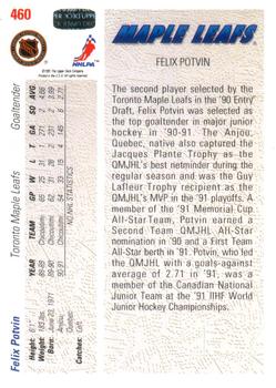 1991-92 Upper Deck #460 Felix Potvin Back