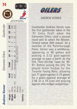 1991-92 Upper Deck #74 Andrew Verner Back