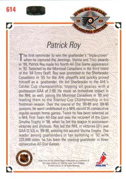 1991-92 Upper Deck #614 Patrick Roy Back