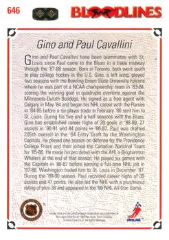 1991-92 Upper Deck #646 Gino Cavallini / Paul Cavallini Back