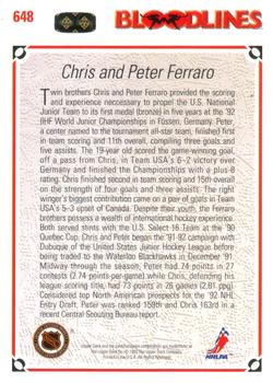 1991-92 Upper Deck #648 Chris Ferraro / Peter Ferraro Back