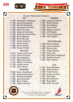 1991-92 Upper Deck #649 World Junior Tournament Back