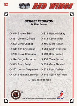 1991-92 Upper Deck #82 Sergei Fedorov Back
