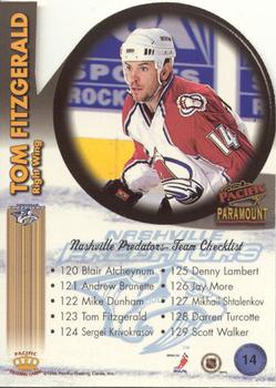 1998-99 Pacific Paramount - Team Checklists Die Cuts #14 Tom Fitzgerald Back