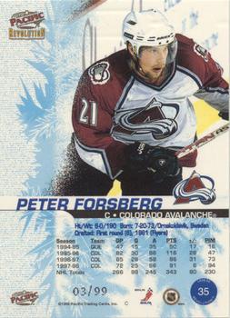 1998-99 Pacific Revolution - Ice Shadow #35 Peter Forsberg Back