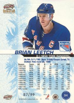 1998-99 Pacific Revolution - Ice Shadow #94 Brian Leetch Back