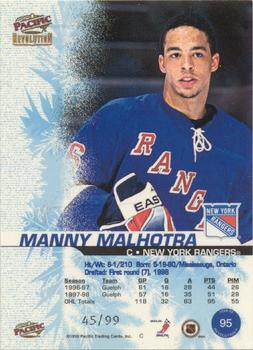 1998-99 Pacific Revolution - Ice Shadow #95 Manny Malhotra Back