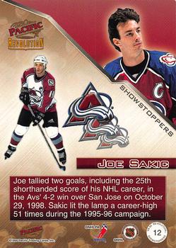 1998-99 Pacific Revolution - Showstoppers #12 Joe Sakic Back