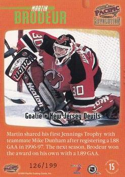 1998-99 Pacific Revolution - Three Pronged Attack Parallel #15 Martin Brodeur Back