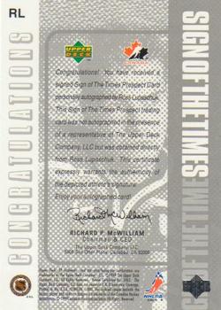 1998-99 SP Authentic - Sign of the Times #RL Ross Lupaschuk Back